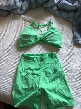 Neon Green Active Two-Piece Set - Sports Bra & High-Waist Shorts